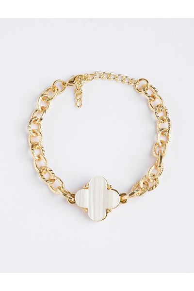 Jimmy Key Gold Color Clover Figured Shiny Chain Bracelet