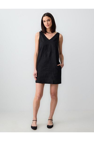 Jimmy Key Rochie mini neagră 100% in, cu decolteu în V, fără mâneci