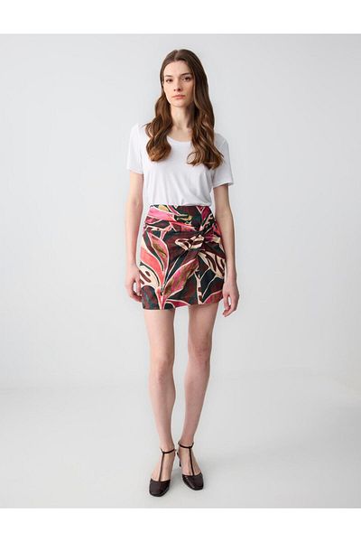 Jimmy Key Mixed Regular Waist Patterned Linen Blend Mini Skirt