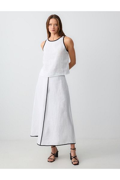 Jimmy Key White 100% Linen Relaxed Cut Regular Waist Midi Skirt
