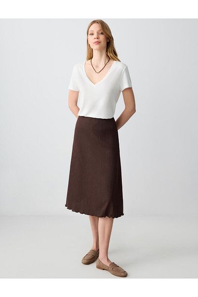 Jimmy Key Bitter Brown Relaxed Cut Regular Waist Midi Knitted Skirt