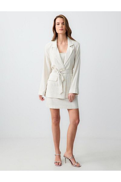 Jimmy Key Stone Straight Cut Long Sleeve Woven Linen Blend Jacket