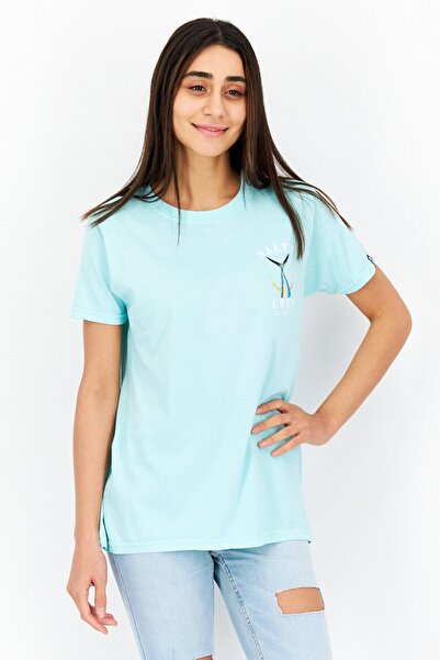 Salty Crew تي شيرت نسائي مطبوع عليه رسوم بيانية بأكمام قصيرة ورقبة دائرية، في...