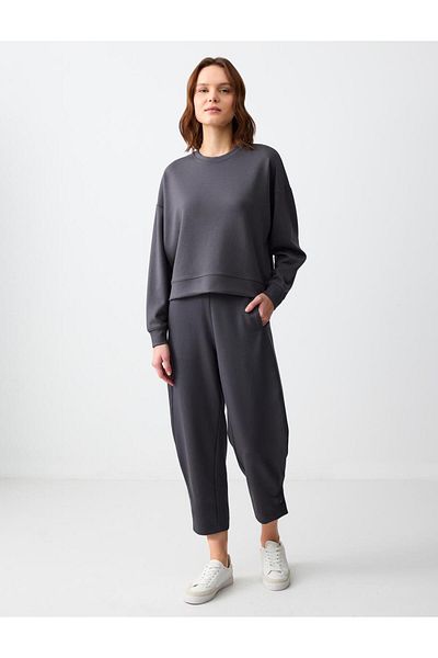 Jimmy Key Anthracite Relaxed Fit High Waist Tight Leg Modal Knitted Trousers