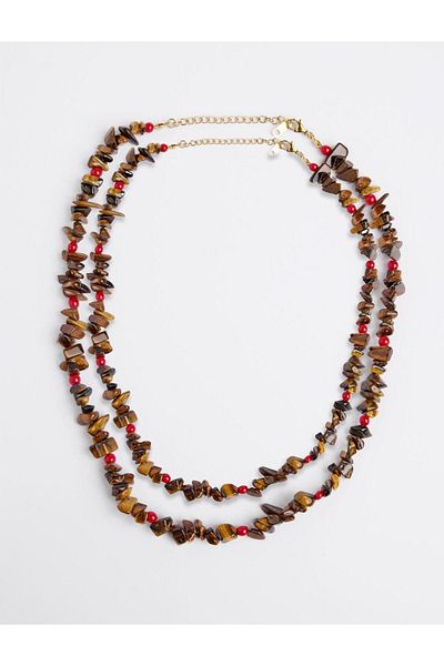 Jimmy Key Mixed Natural Stone Detailed Double Necklace Set