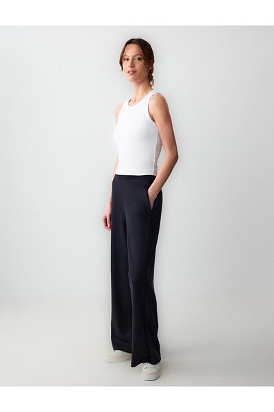 Jimmy Key Black Relaxed Fit High Waist Wide Leg Long Knitted Trousers