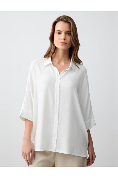 Jimmy Key White Three Quarter Sleeve Relaxed Cut Long Woven Shirt
