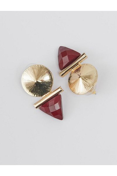 Jimmy Key Shiny Modern Earrings with Red Geometric Figures