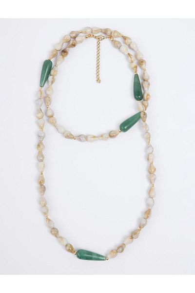 Jimmy Key White Oval Bead Detailed Long Necklace