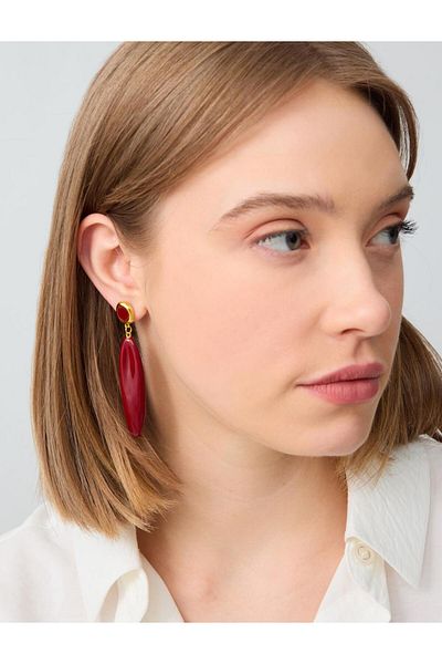 Jimmy Key Burgundy Long Form Figured Hanging Earrings