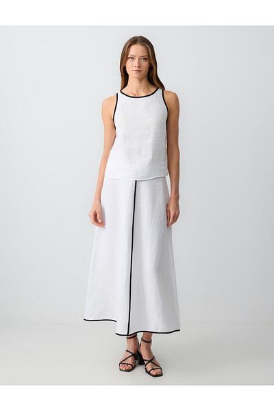 Jimmy Key White 100% Linen Round Neck Straight Cut Tank Top