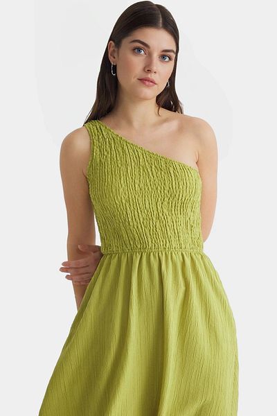 PayBuy One Shoulder Midi Dress Woven Fabric Stylish Summer Long Lasting Distinctive Material Durable