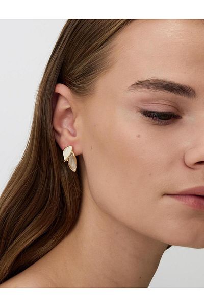 Jimmy Key White Double Leaf Pattern Earrings