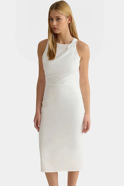 PayBuy Elegant Halter Neck Midi Dress Body-Hugging Cutout Woven Fabric Stylish Casual Style Professional Look