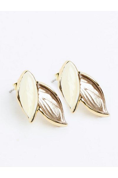Jimmy Key White Double Leaf Pattern Earrings