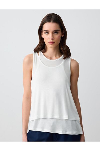 Jimmy Key White Relaxed Fit Round Neck Sleeveless Knitted Blouse
