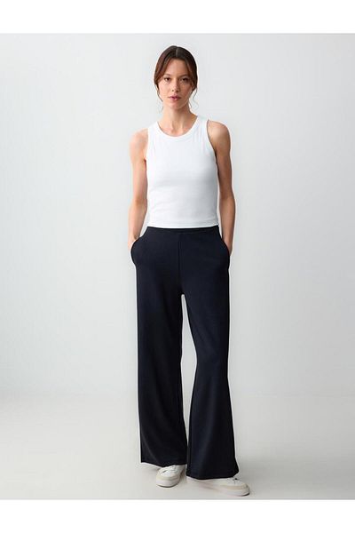 Jimmy Key Black Relaxed Fit High Waist Wide Leg Long Knitted Trousers