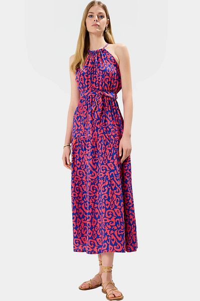 PayBuy A Line Maxi Viscose Blend Summer Dress Sleeveless Halter Neckline Design Stylish Look