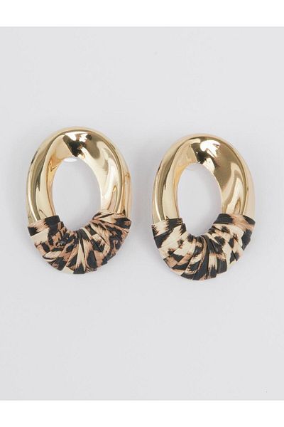 Jimmy Key Gold Color Leopard Pattern Shiny Hoop Earrings
