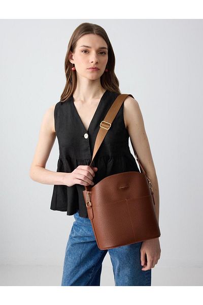 Jimmy Key Tan Metal Logo Detailed Adjustable Strap Shoulder Bag