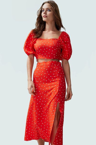 PayBuy Stylish Polka Dot Viscous Blouse Skirt Suit Fitted Fit Summer Trend Design Durable Material
