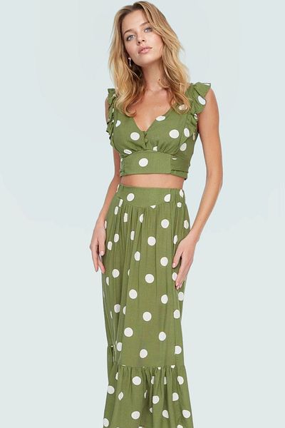 PayBuy Stylish Polka Dot Viscose Blouse Skirt Set Summer Beach Fashion Appearance Premium Quality
