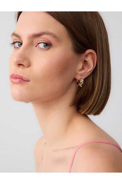 Jimmy Key Gold Color Shiny Stone Modern Hoop Earrings