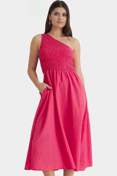 PayBuy One Shoulder Midi Dress Woven Fabric Stylish Summer Long Lasting Distinctive Material Durable