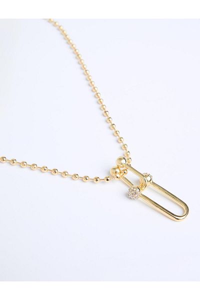 Jimmy Key Gold Color Lock Figured Ball Chain Necklace