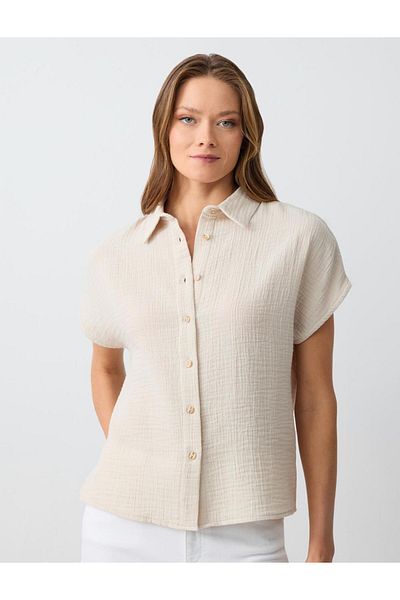 Jimmy Key Beige Short Sleeve Cotton Woven Shirt