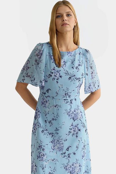 PayBuy Chiffon Midi Dress a Line Mold Angel Sleeve Animal Pattern Summer Zarifane Design Distinguished Material