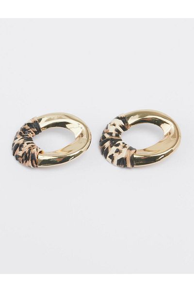 Jimmy Key Gold Color Leopard Pattern Shiny Hoop Earrings