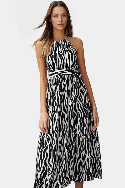 PayBuy A Line Maxi Viscose Blend Summer Dress Sleeveless Halter Neckline Design Stylish Look