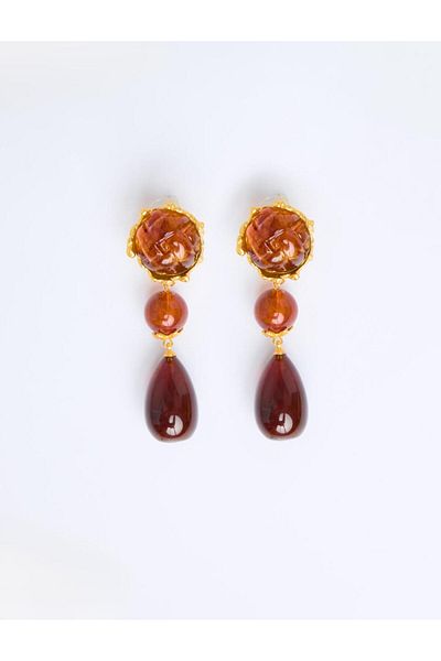 Jimmy Key Red Ethnic Figured Dangle Earrings