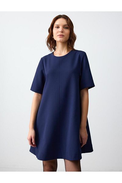 Jimmy Key Rochie mini cu mânecă scurtă, cu decolteu, albastru bleumarin