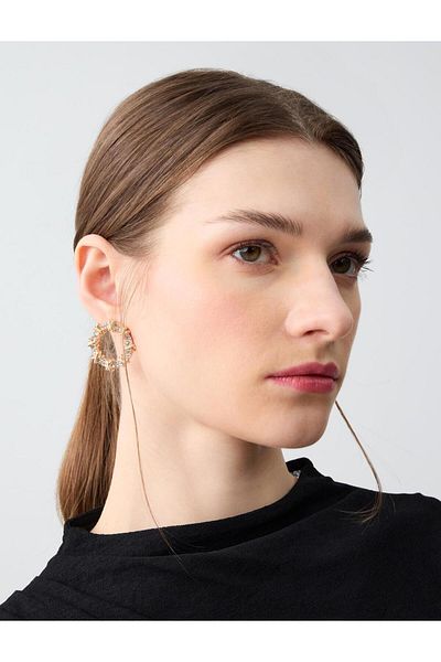 Jimmy Key Gold Color Shiny Stone Detailed Round Earrings
