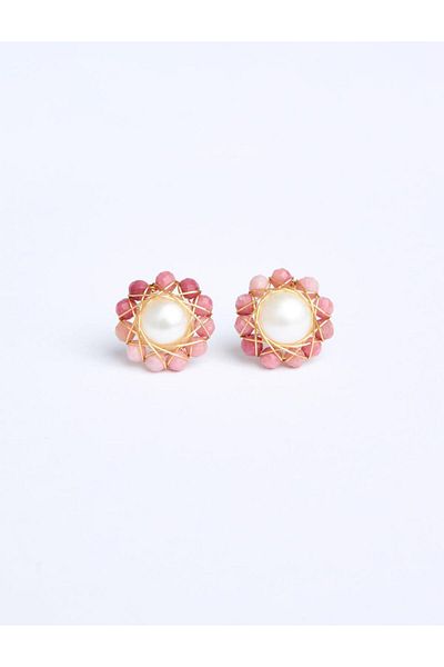 Jimmy Key White Flower Figured Pearl Detailed Beaded Earrings