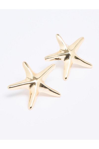 Jimmy Key Gold Color Star Figured Metal Earrings