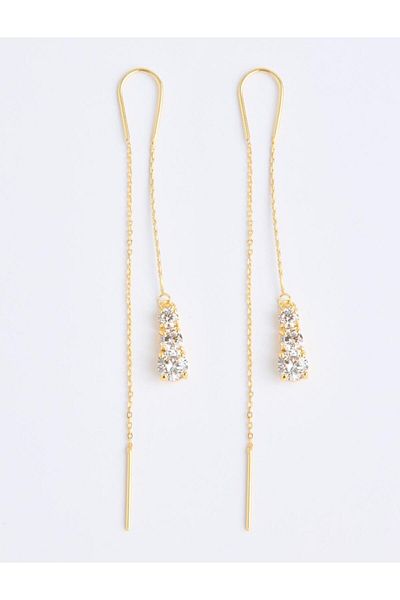 Jimmy Key Silver Color Chain Detailed Swinging Earrings