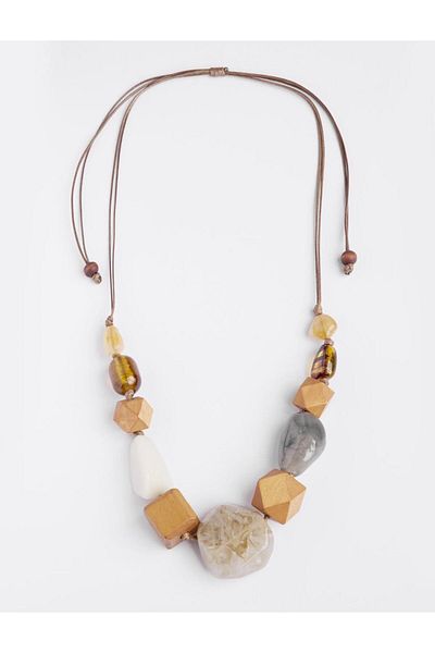 Jimmy Key Orange Asymmetrical Patterned Stone Necklace