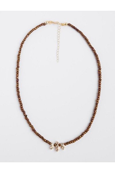 Jimmy Key Brown Natural Stone Detailed Beaded Necklace