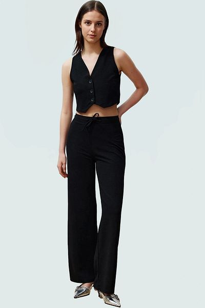 PayBuy Women's Knitted Vest Trousers Suit Fitted Fit Wide Leg Business and Casual Professional Look