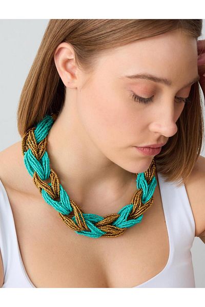Jimmy Key Thick Formed Necklace with Green Bead Detail