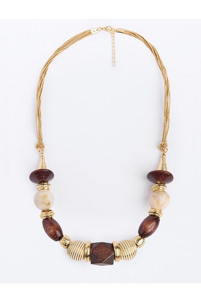 Jimmy Key Brown Geometric Patterned Stone Detailed Adjustable Necklace