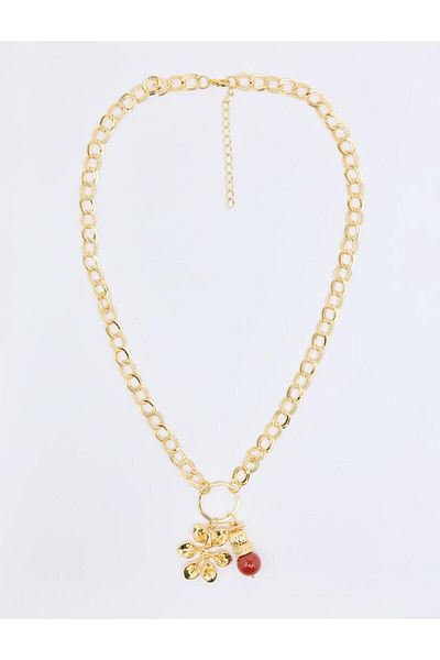 Jimmy Key Gold Color Flower Figured Adjustable Chain Necklace