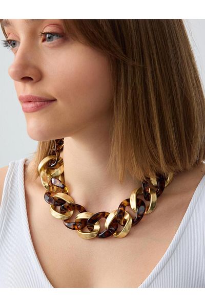Jimmy Key Brown Leopard Print Chain Necklace