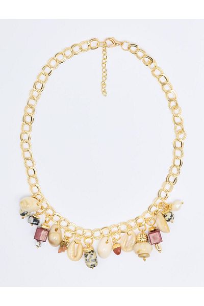 Jimmy Key Gold Color Multiple Seashell Figured Chain Necklace