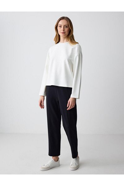 Jimmy Key White Crew Neck Long Sleeve Stone Printed Sweatshirt