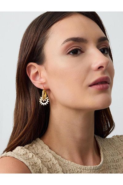 Jimmy Key Orange Star Figured Shiny Stone Hoop Earrings