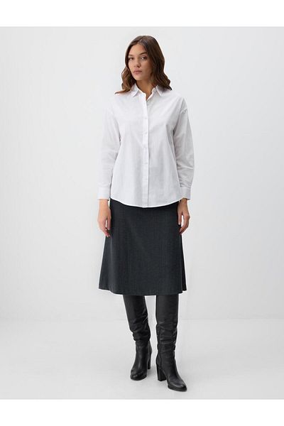 Jimmy Key Anthracite Melange High Waist Comfortable Cut Elastic Waist Knitted Midi Skirt